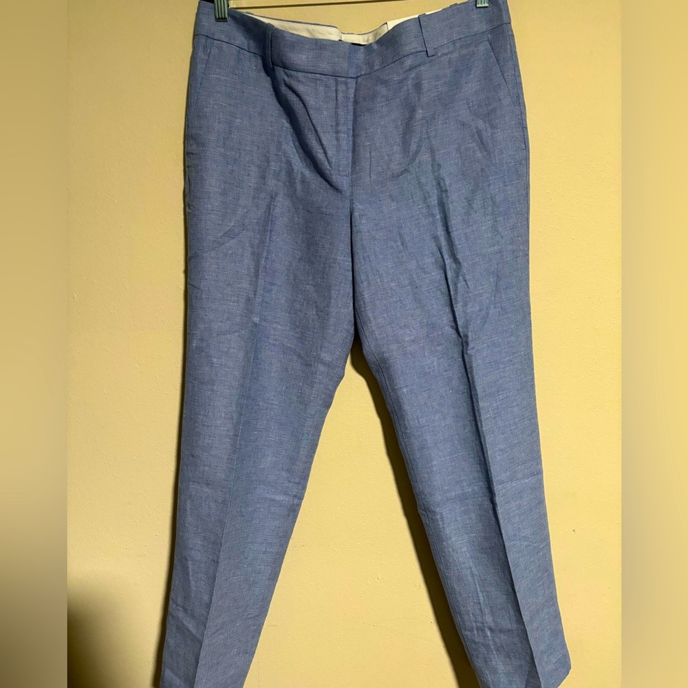 NWT Ann Taylor Straight Chambray Blue Linen Cotton Professional Pants Size 12